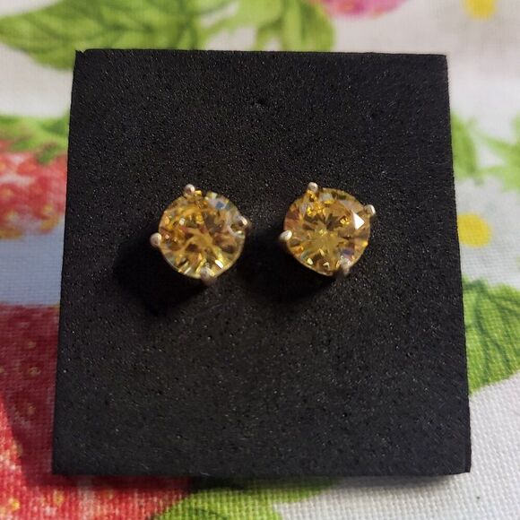 Yellow CZ Gold over Sterling Silver Stud Earrings - Picture 1 of 4